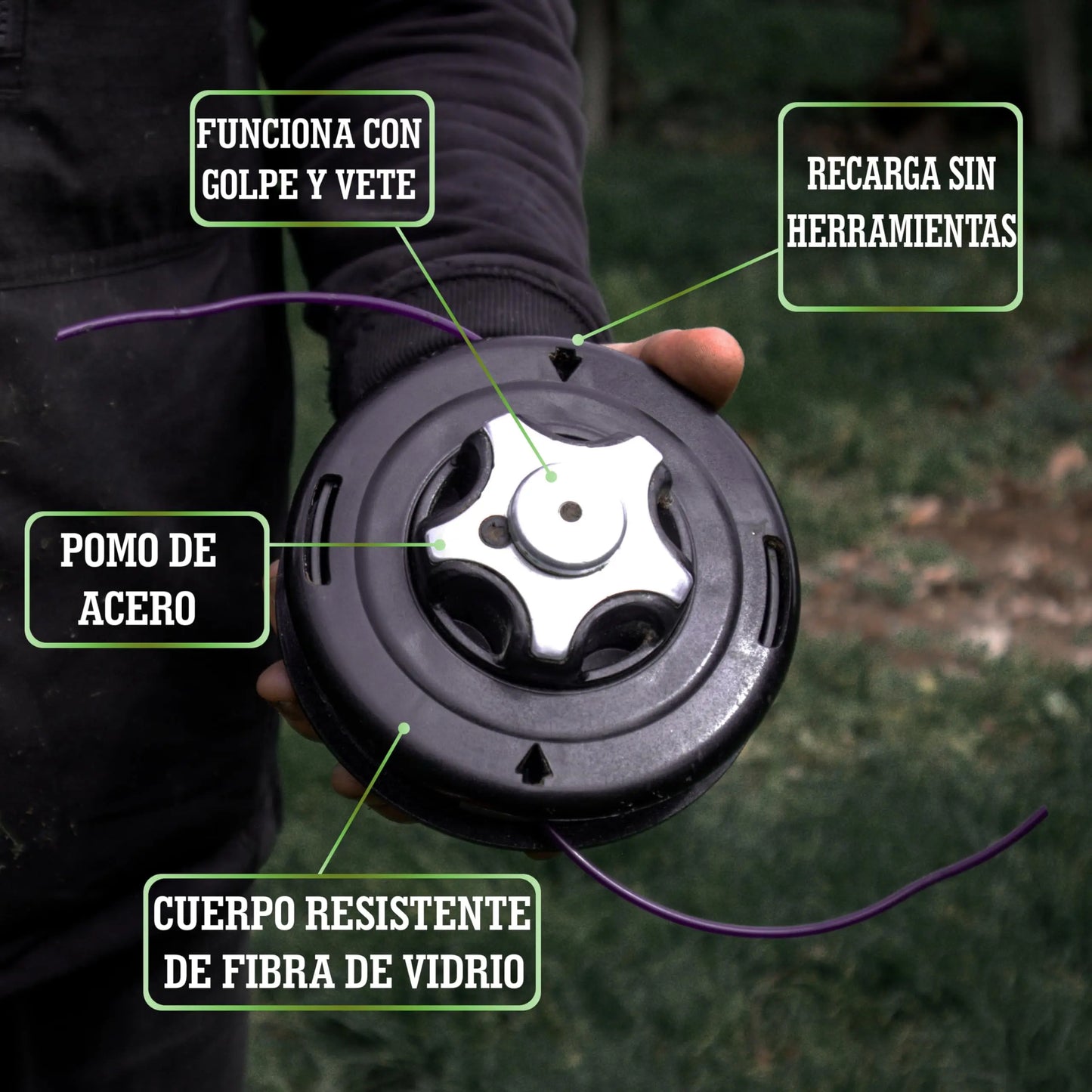 LERAVA® Cabezal desbrozadora Universal - M10x1,25 - Tap & Go - Cabezal desbrozador con pomo de Acero Robusto - Innovador Carrete ergonómico - Compatible con Diferentes Marcas - 100% Made in Italy LERAVA