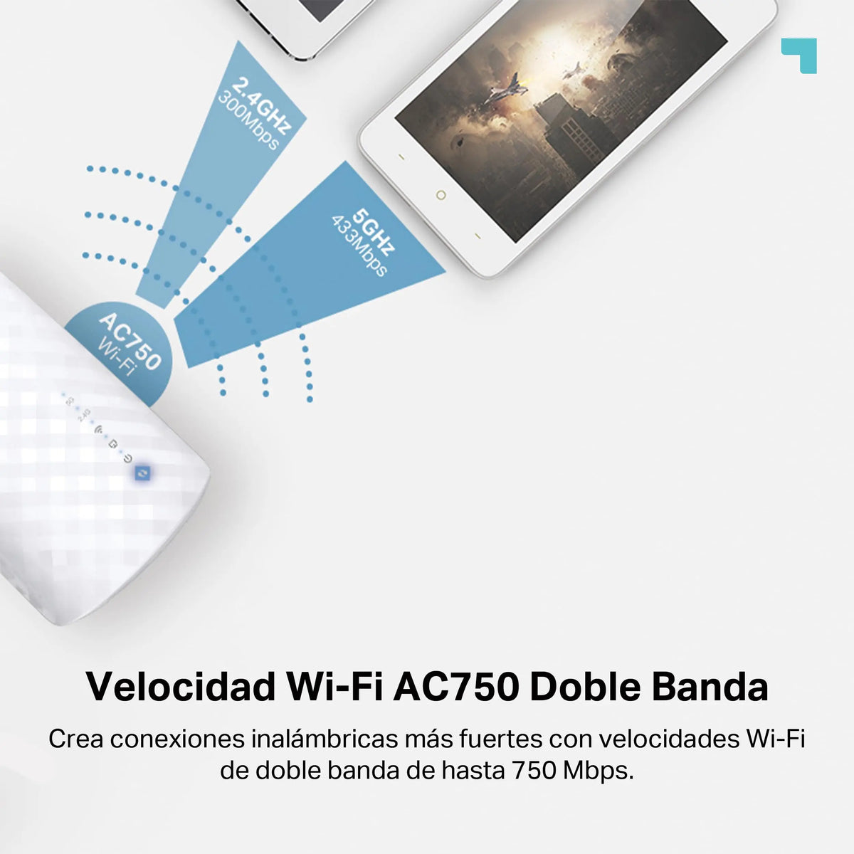TP-Link RE190 AC750 - Amplificador Señal WiFi, 433Mbps en 5GHz 300Mbps en 2.4GHz con EU Enchufe, WPS, Indicador LED de Señal, Antenas Internas, Blanco TP-Link