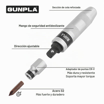 Gunpla Juego de 14 destornilladores de impacto, destornillador de impacto manual de aleación de acero 40CR de grado industrial con destornillador hexagonal ranurado Phillips, adaptador de trinquete