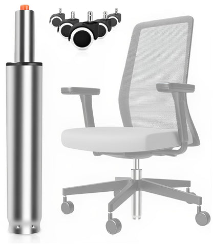 FAOKZE Cilindro de Gas para Silla de Oficina,Pistón de Acero de Repuesto, Pistón a Gas para Silla de Oficina,270 mm-390 mm Longitud Total, para sillas Gaming, con 5 Ruedas universales, Plata