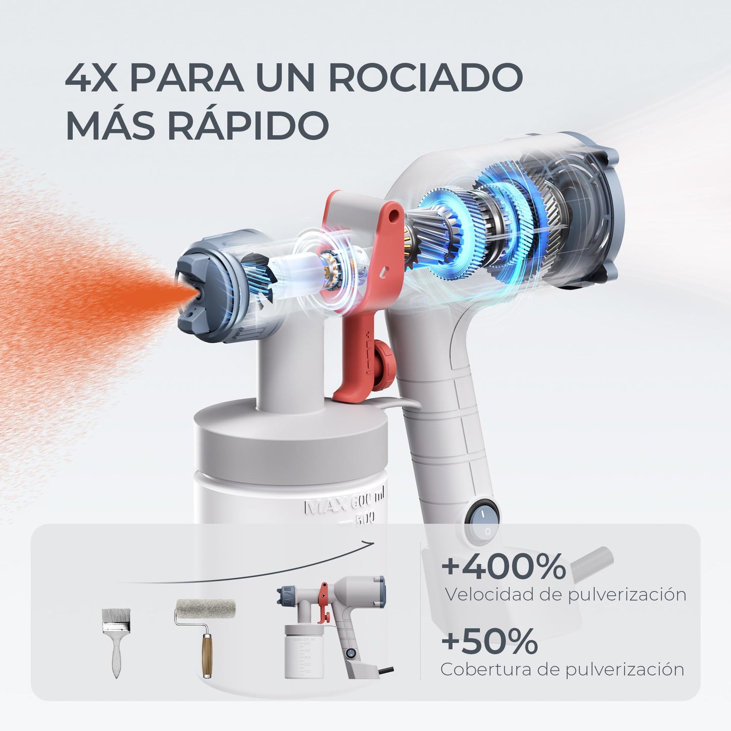 Tilswall Pistola Pintura Eléctrica con Cable Depósito 600ml