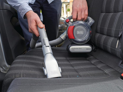 Black+Decker Aspiradora de Mano sin Bolsa para Coche con Manguera Flexi y conexión para Coche de 12V, Incluye Boquilla para hendiduras y Cepillo para tapicería