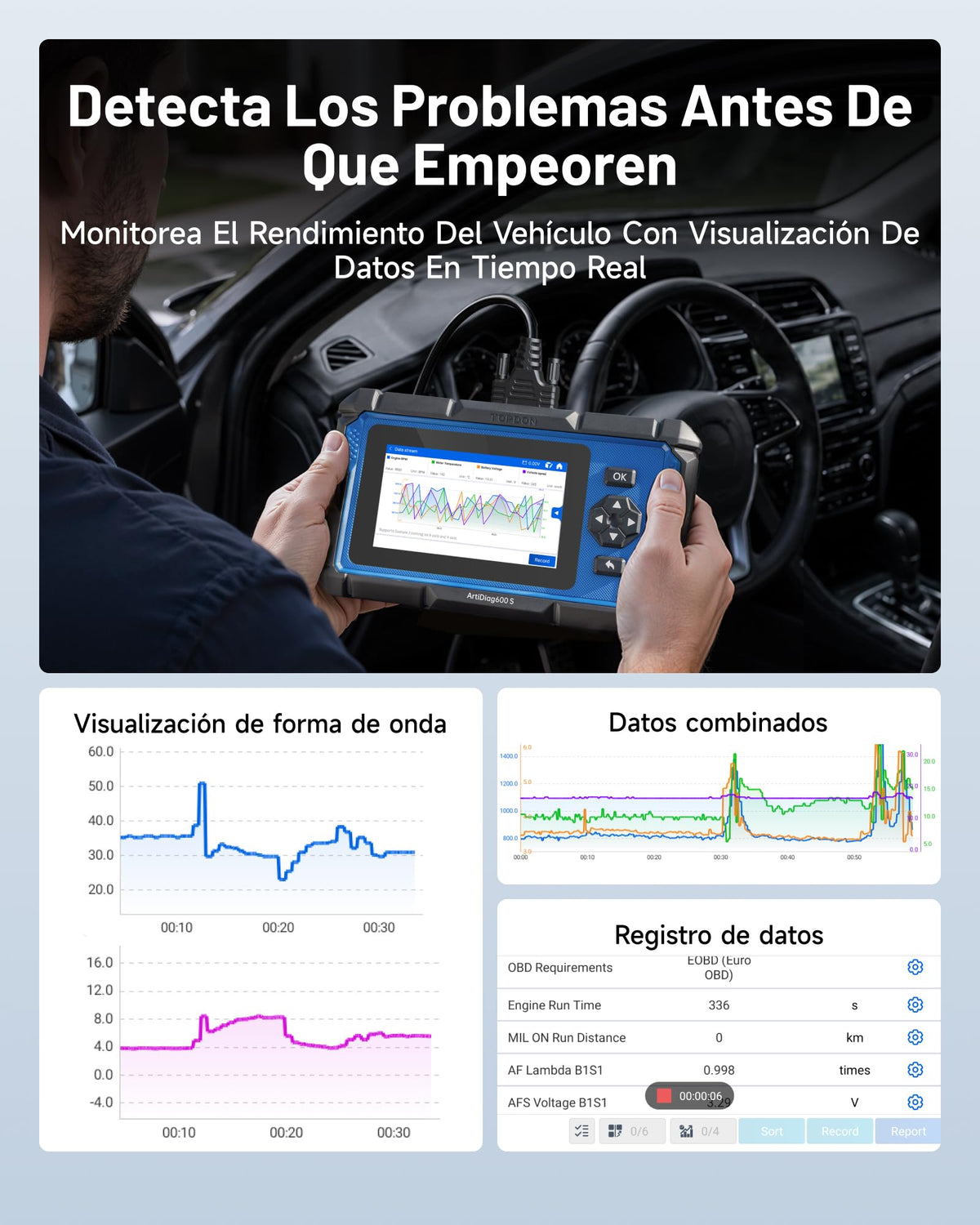 TOPDON AD600S obd2 Diagnosis con 4 Sistemas y 9 Funciones de Reinicio