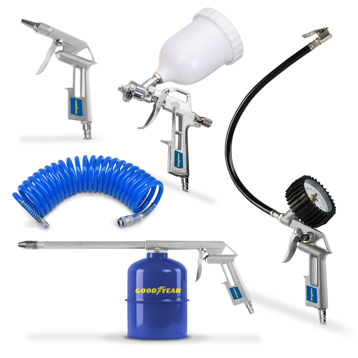 Goodyear - Kit Aire Compresor 5 Piezas, Soplado, Pintura, Inflado y Manguera