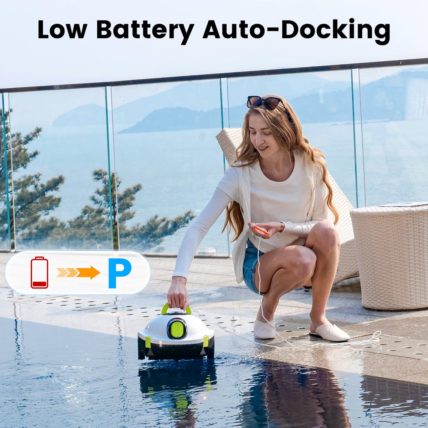 EVERCROSS BOT Robot Limpia fondos Piscina sin Cable - 100 Min Autonomía, Limpiador Automático de Fondo, Doble Motor 40W para Piscinas hasta 120㎡, Filtro 180μm, Depósito 3L, IPX8