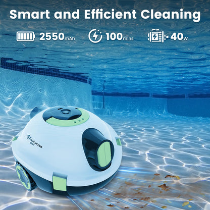 EVERCROSS BOT Robot Limpia fondos Piscina sin Cable - 100 Min Autonomía, Limpiador Automático de Fondo, Doble Motor 40W para Piscinas hasta 120㎡, Filtro 180μm, Depósito 3L, IPX8