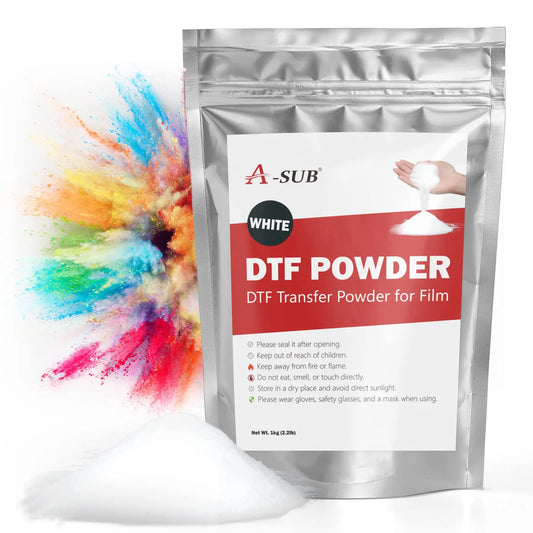 A-SUB Polvo DTF, polvo de transferencia DTF blanco de 1 kg, polvo adhesivo termofusible para sublimación, funciona con película de transferencia DTF e impresora DTF para impresiones digitales en A-SUB