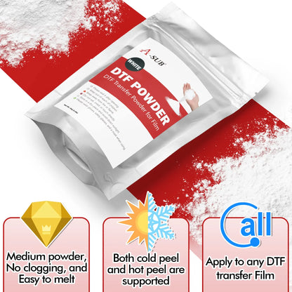A-SUB Polvo DTF, polvo de transferencia DTF blanco de 1 kg, polvo adhesivo termofusible para sublimación, funciona con película de transferencia DTF e impresora DTF para impresiones digitales en A-SUB