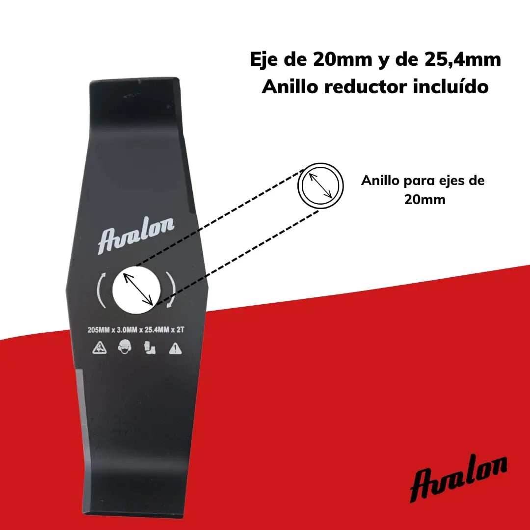 Avalon - Disco de 2 Puntas Universal para Desbrozadora o Cortacésped, Cuchilla para Cortar Zarza o Vegetación Densa, Acero de 3 mm (205 x 3 mm) Avalon