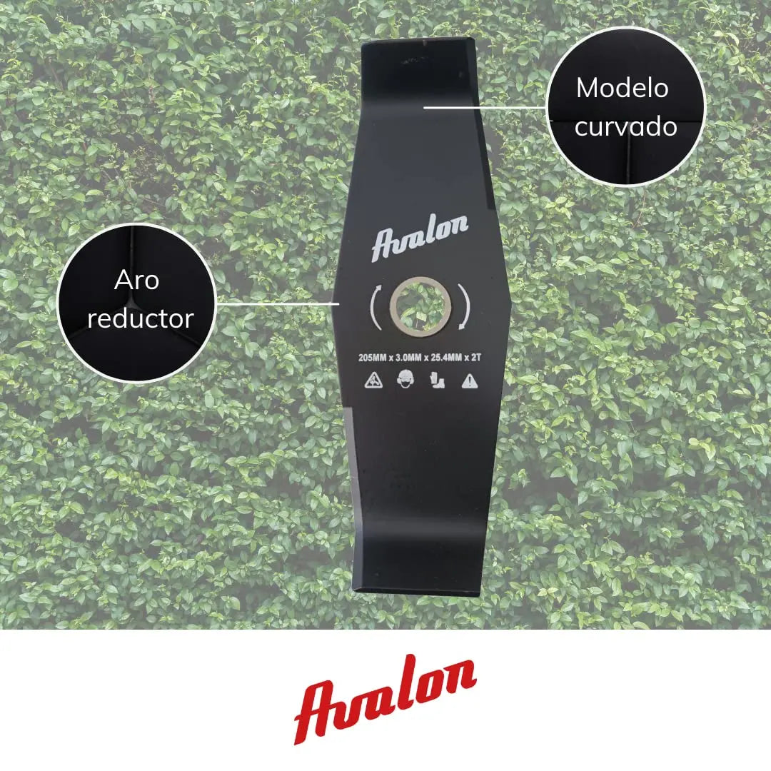 Avalon - Disco de 2 Puntas Universal para Desbrozadora o Cortacésped, Cuchilla para Cortar Zarza o Vegetación Densa, Acero de 3 mm (205 x 3 mm) Avalon
