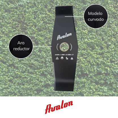 Avalon - Disco de 2 Puntas Universal para Desbrozadora o Cortacésped, Cuchilla para Cortar Zarza o Vegetación Densa, Acero de 3 mm (205 x 3 mm) Avalon