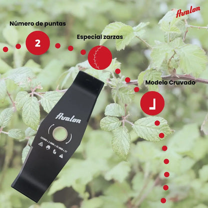 Avalon - Disco de 2 Puntas Universal para Desbrozadora o Cortacésped, Cuchilla para Cortar Zarza o Vegetación Densa, Acero de 3 mm (205 x 3 mm) Avalon
