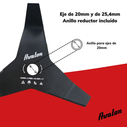 Avalon - Disco de 3 Puntas Universal para Desbrozadora, Cuchilla de Acero de 3 mm (300 x 4 mm) para Cortar Zarzas y maleza densa Avalon