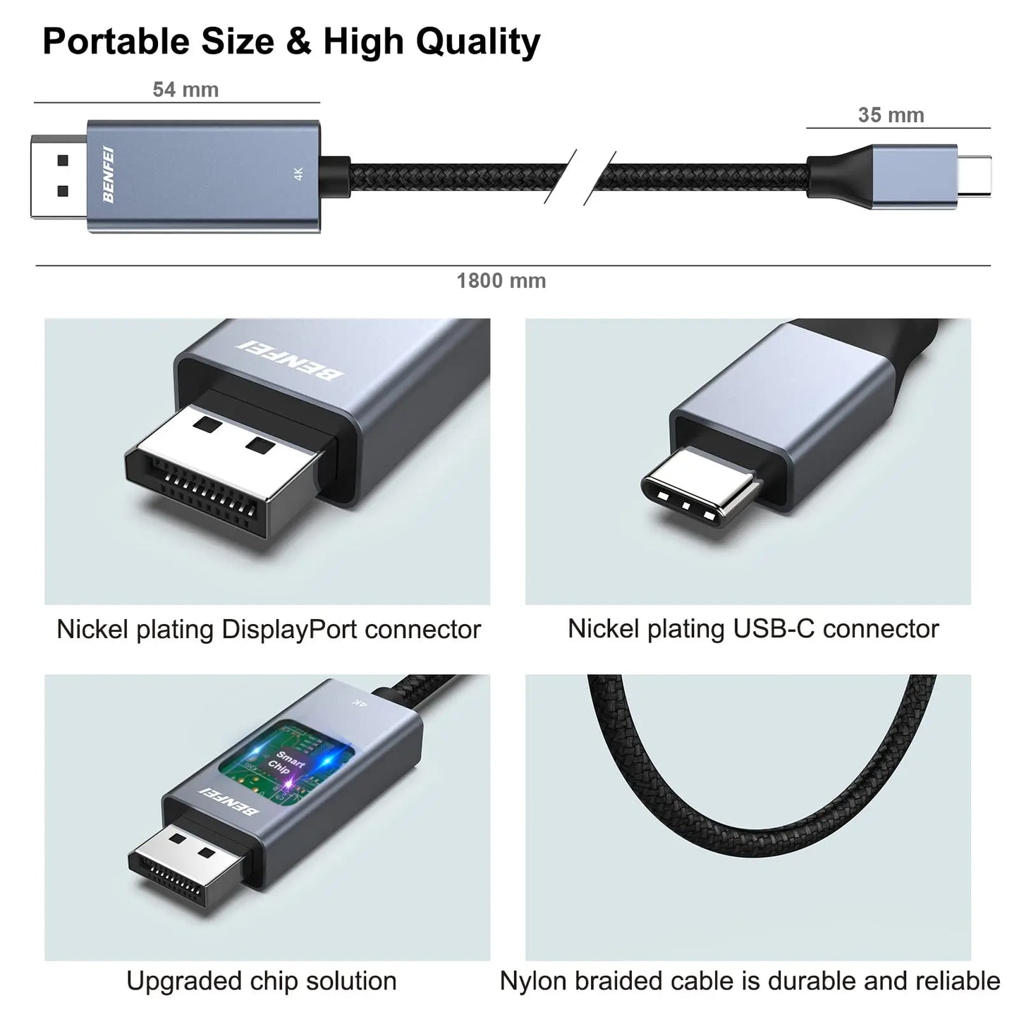 BENFEI Cable USB C a DisplayPort 1.8M (8K@60Hz, 4K@144Hz), Cable USB C a DP [Compatible con Thunderbolt 3/4] con iPhone 15 Pro/Max, MacBook Pro/Air 2023, iPad Pro, iMac, S23, XPS 17 BENFEI