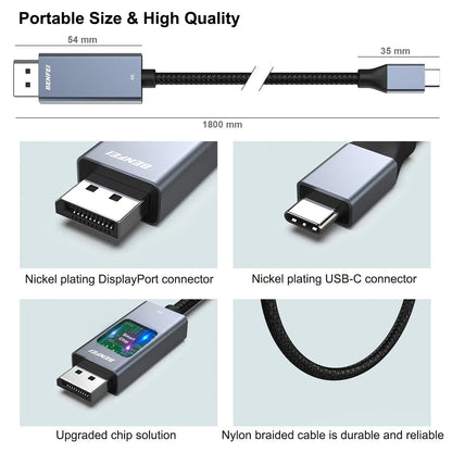 BENFEI Cable USB C a DisplayPort 1.8M (8K@60Hz, 4K@144Hz), Cable USB C a DP [Compatible con Thunderbolt 3/4] con iPhone 15 Pro/Max, MacBook Pro/Air 2023, iPad Pro, iMac, S23, XPS 17 BENFEI