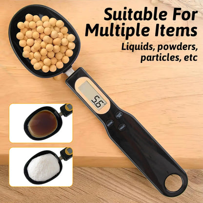 Báscula de Cuchara Digital con Función de Retención y Tara, Báscula de cuchara de cocina, Pantalla LCD, 4 Unidades de Peso, Ideal para Especias, Polvo, partículas (500 g/0,1 g) (Negro) MxyVrix