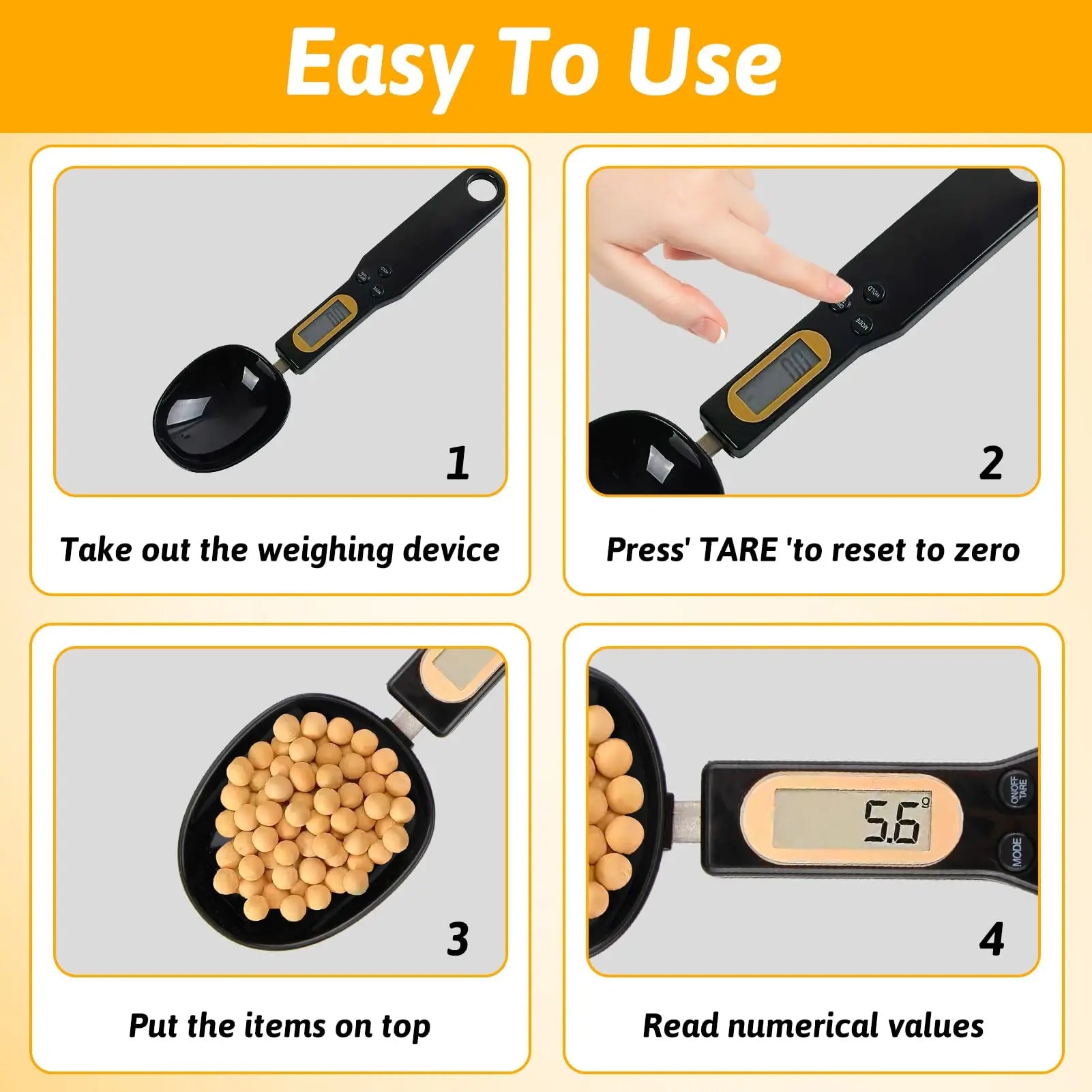 Báscula de Cuchara Digital con Función de Retención y Tara, Báscula de cuchara de cocina, Pantalla LCD, 4 Unidades de Peso, Ideal para Especias, Polvo, partículas (500 g/0,1 g) (Negro) MxyVrix