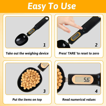 Báscula de Cuchara Digital con Función de Retención y Tara, Báscula de cuchara de cocina, Pantalla LCD, 4 Unidades de Peso, Ideal para Especias, Polvo, partículas (500 g/0,1 g) (Negro) MxyVrix