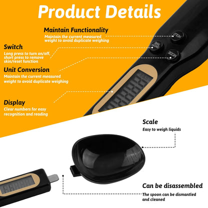 Báscula de Cuchara Digital con Función de Retención y Tara, Báscula de cuchara de cocina, Pantalla LCD, 4 Unidades de Peso, Ideal para Especias, Polvo, partículas (500 g/0,1 g) (Negro) MxyVrix
