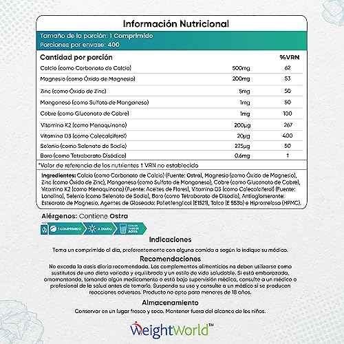 Calcio, Magnesio, Zinc y Vitamina D3, 400 Comprimidos Veganos (Más de 1 Año), Mantenimiento de Huesos, Sistema Inmunológico Drugstore WeightWorld Drugstore, minerales y suplementos, Vitaminas, WeightWorld SacrificioShop sacrificioshop.com {{ shop.shopifyCountryName }} {{ shop.shopifyProvince }} B08TCG2RH7 21.49 Calcio, Magnesio, Zinc y Vitamina D3, 400 Comprimidos Veganos (Más de 1 Año), Mantenimiento de Huesos, Sistema Inmunológico - Default Title
