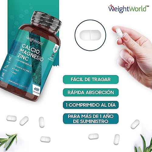 Calcio, Magnesio, Zinc y Vitamina D3, 400 Comprimidos Veganos (Más de 1 Año), Mantenimiento de Huesos, Sistema Inmunológico Drugstore WeightWorld Drugstore, minerales y suplementos, Vitaminas, WeightWorld SacrificioShop sacrificioshop.com {{ shop.shopifyCountryName }} {{ shop.shopifyProvince }} B08TCG2RH7 21.49 Calcio, Magnesio, Zinc y Vitamina D3, 400 Comprimidos Veganos (Más de 1 Año), Mantenimiento de Huesos, Sistema Inmunológico - Default Title