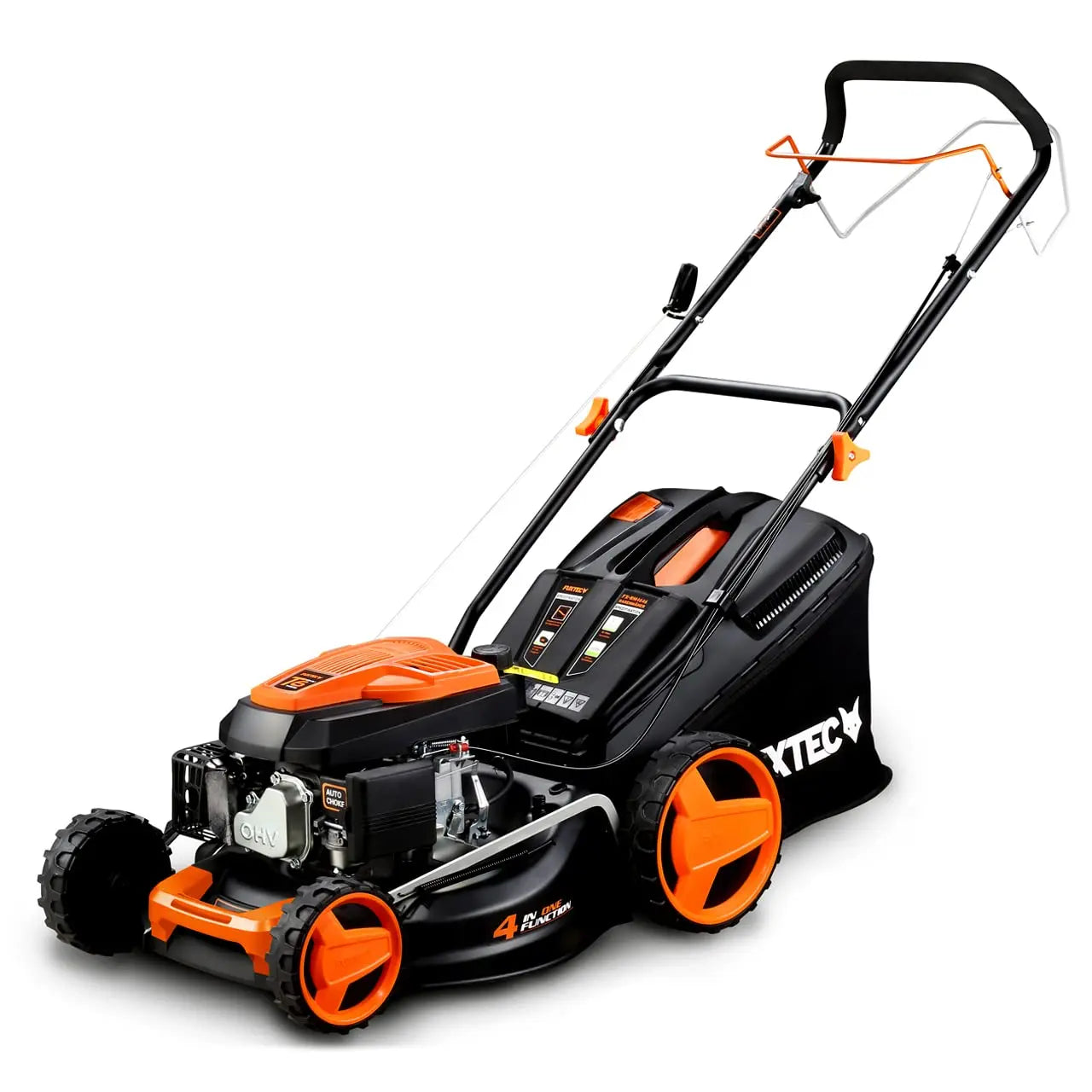 Cortacésped de tracción de gasolina autopropulsado FUXTEC FX-RM4646 46cm de ancho de corte, potente motor de gasolina con transmisión GT 146cc Easy Clean 4en1 2,6KW mulching/bolsa de césped 50L FUXTEC