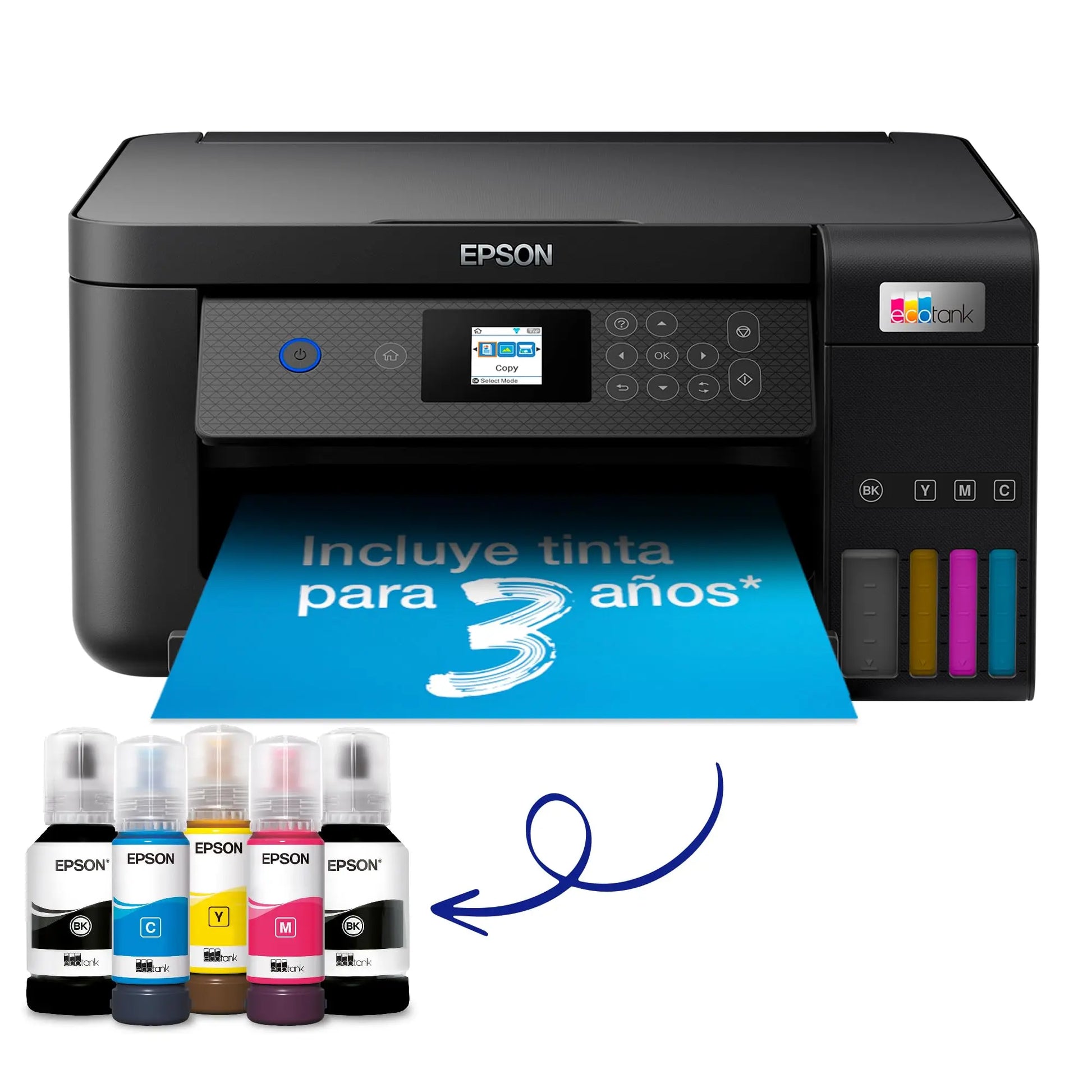 Epson EcoTank ET-2850, Impresora Wifi A4 Multifunción , Impresión Doble Cara Automática (Dúplex) y Pantalla LCD, 3en1: Impresión, Copiadora, Escáner, Mobile Printing, Color Negro Epson