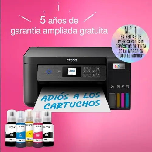 Epson EcoTank ET-2850, Impresora Wifi A4 Multifunción , Impresión Doble Cara Automática (Dúplex) y Pantalla LCD, 3en1: Impresión, Copiadora, Escáner, Mobile Printing, Color Negro Epson