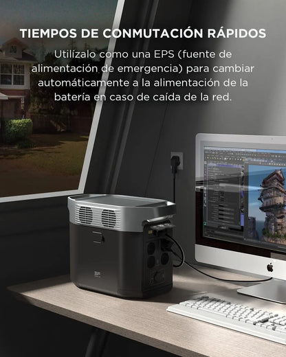 Estación de Energía Portátil EcoFlow DELTA 2 con capacidad ampliable de 1 a 3 kWh, batería LFP, carga rápida, uso como generador solar para alimentación de reserva en casa, camping y autocaravanas EF ECOFLOW
