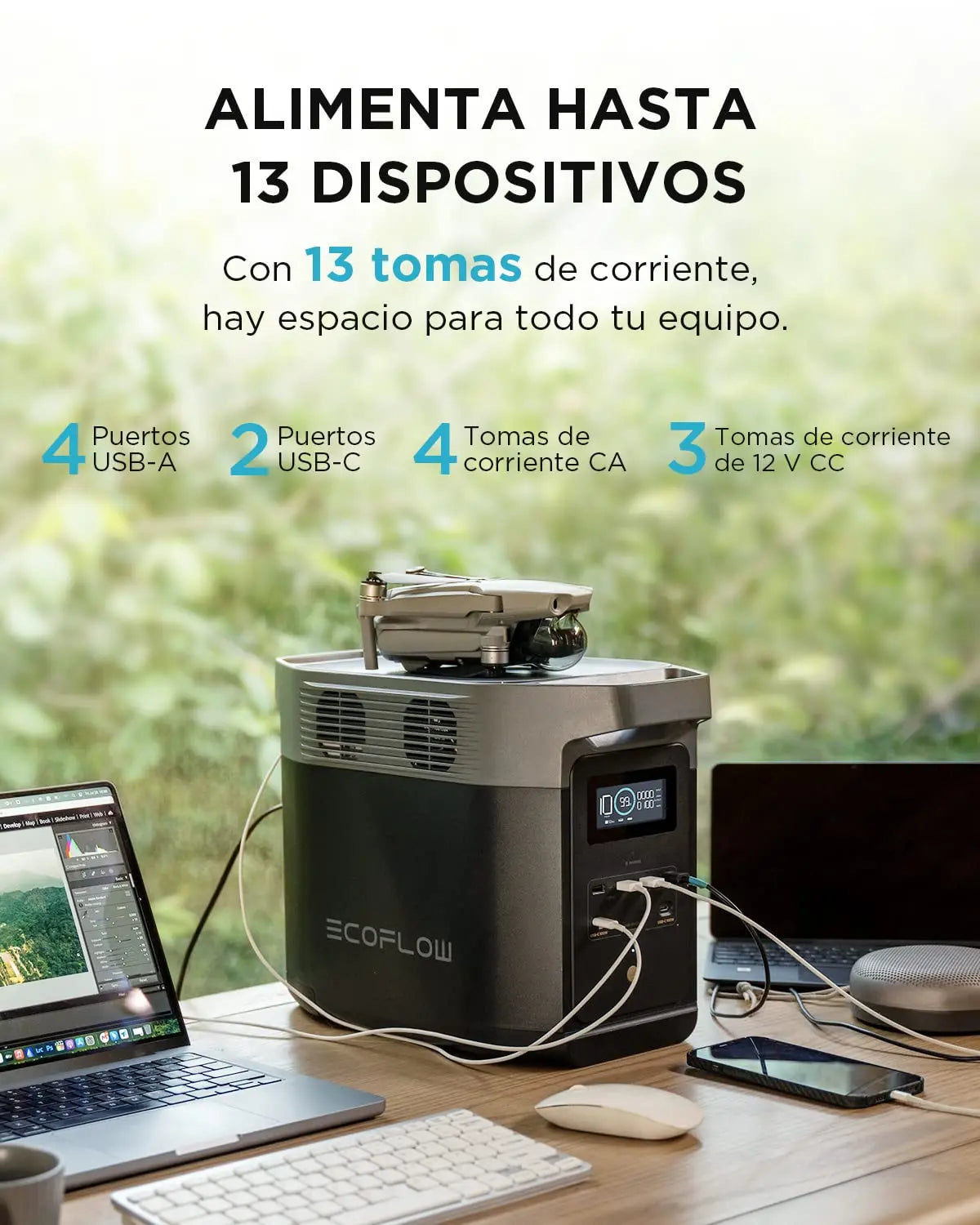 Estación de Energía Portátil EcoFlow DELTA 2 con capacidad ampliable de 1 a 3 kWh, batería LFP, carga rápida, uso como generador solar para alimentación de reserva en casa, camping y autocaravanas EF ECOFLOW
