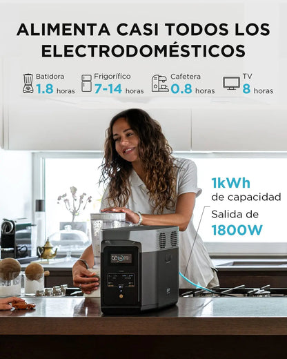 Estación de Energía Portátil EcoFlow DELTA 2 con capacidad ampliable de 1 a 3 kWh, batería LFP, carga rápida, uso como generador solar para alimentación de reserva en casa, camping y autocaravanas EF ECOFLOW