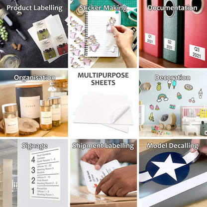 Evergreen Goods - 20 hojas vinilo blanco brillante A4 | Imprimible inyección de tinta impermeable | Crea tus propias pegatinas - Etiquetas autoadhesivas para productos | PVC adhesivo EVG