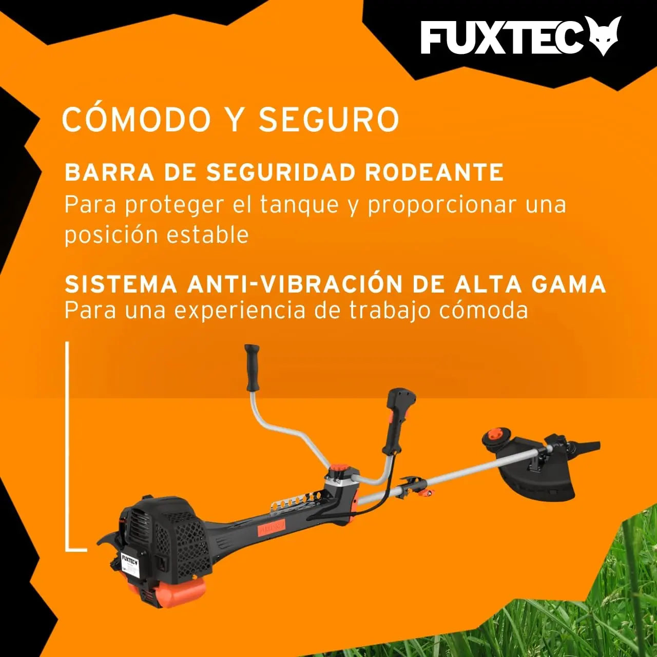 FUXTEC Desbrozadora Profesional de Gasolina Multifunción PS152 de 52 CC, 3 CV - con Correa para el Hombro, Cuchilla de 3 Dientes, Carrete, Sistema antivibración y cortadora - Motor de 2 Tiempos FUXTEC
