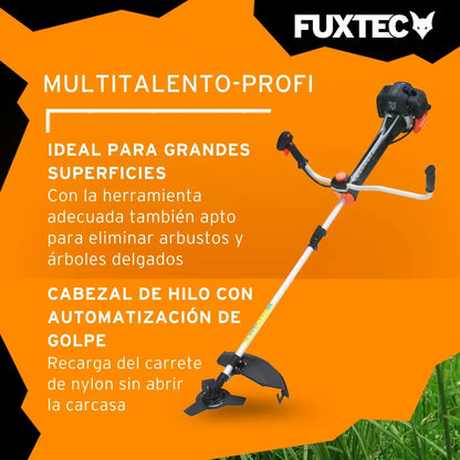 FUXTEC Desbrozadora Profesional de Gasolina Multifunción PS152 de 52 CC, 3 CV - con Correa para el Hombro, Cuchilla de 3 Dientes, Carrete, Sistema antivibración y cortadora - Motor de 2 Tiempos FUXTEC