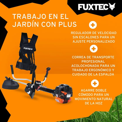 FUXTEC Desbrozadora Profesional de Gasolina Multifunción PS152 de 52 CC, 3 CV - con Correa para el Hombro, Cuchilla de 3 Dientes, Carrete, Sistema antivibración y cortadora - Motor de 2 Tiempos FUXTEC