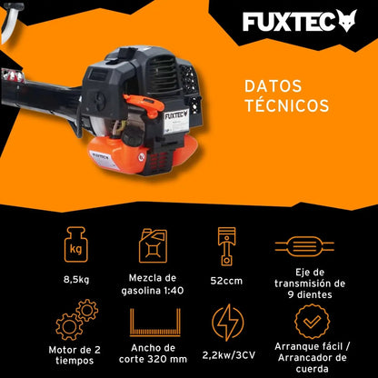 FUXTEC Desbrozadora Profesional de Gasolina Multifunción PS152 de 52 CC, 3 CV - con Correa para el Hombro, Cuchilla de 3 Dientes, Carrete, Sistema antivibración y cortadora - Motor de 2 Tiempos FUXTEC