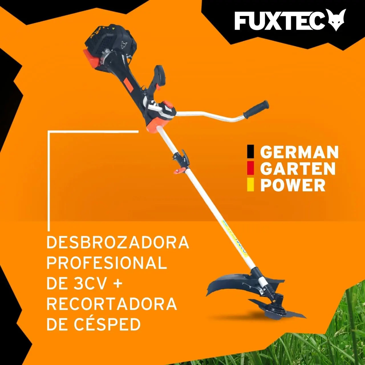 FUXTEC Desbrozadora Profesional de Gasolina Multifunción PS152 de 52 CC, 3 CV - con Correa para el Hombro, Cuchilla de 3 Dientes, Carrete, Sistema antivibración y cortadora - Motor de 2 Tiempos FUXTEC