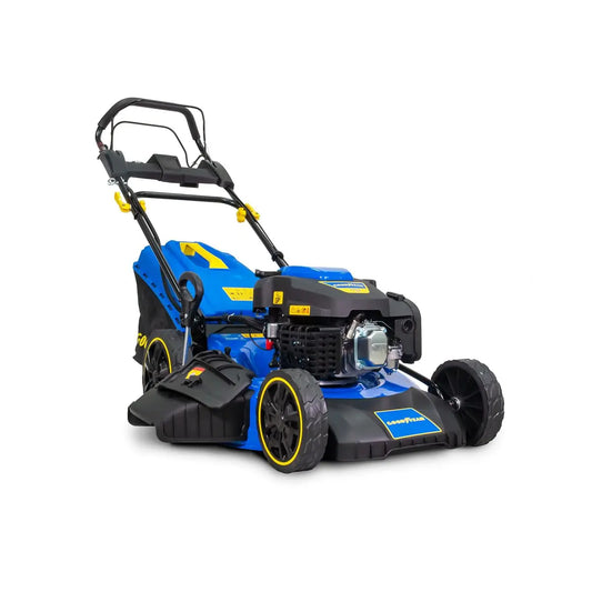 Goodyear - Cortacésped de Gasolina con Arranque eléctrico y Manual 5.620W. Motor 224cc 4 Tiempos OHV. Batería 20V. Anchura de Corte 53 cm. 25-75 centímetros Altura de Corte Goodyear