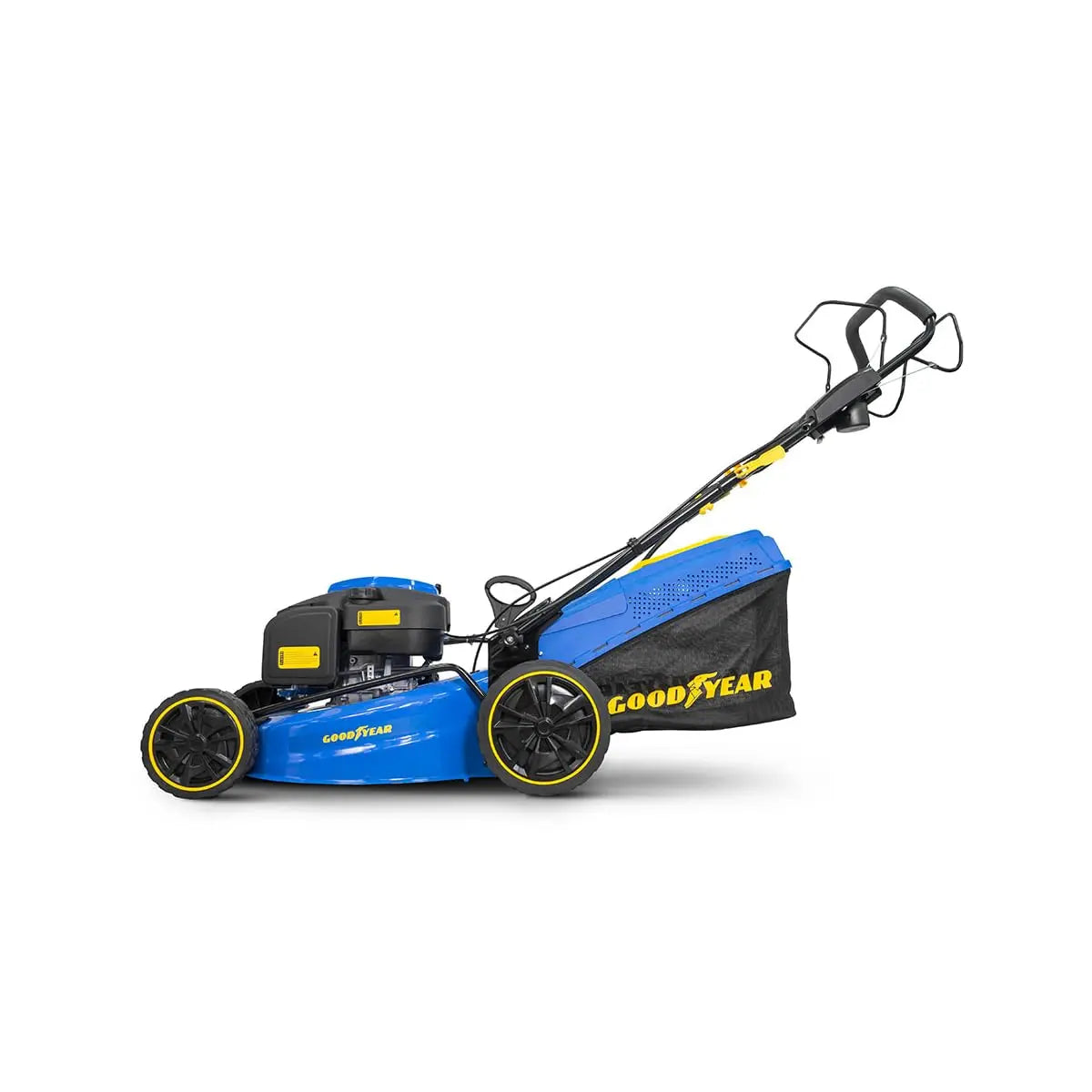Goodyear - Cortacésped de Gasolina con Arranque eléctrico y Manual 5.620W. Motor 224cc 4 Tiempos OHV. Batería 20V. Anchura de Corte 53 cm. 25-75 centímetros Altura de Corte Goodyear