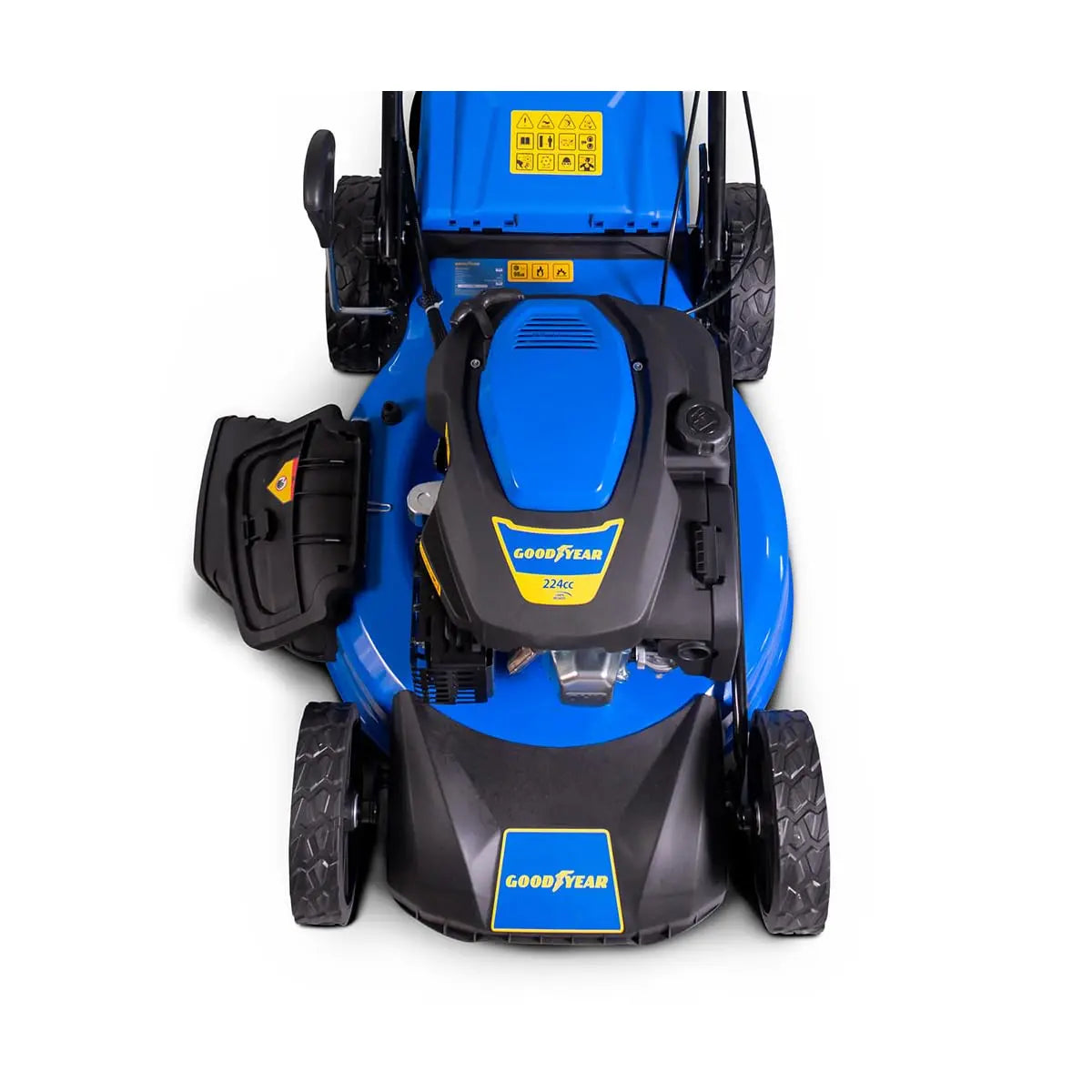 Goodyear - Cortacésped de Gasolina con Arranque eléctrico y Manual 5.620W. Motor 224cc 4 Tiempos OHV. Batería 20V. Anchura de Corte 53 cm. 25-75 centímetros Altura de Corte Goodyear