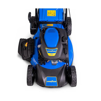 Goodyear - Cortacésped de Gasolina con Arranque eléctrico y Manual 5.620W. Motor 224cc 4 Tiempos OHV. Batería 20V. Anchura de Corte 53 cm. 25-75 centímetros Altura de Corte Goodyear