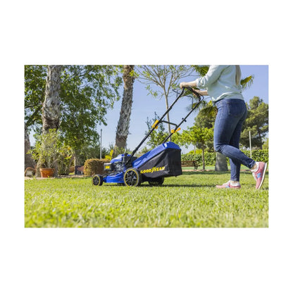 Goodyear - Cortacésped de Gasolina con Arranque eléctrico y Manual 5.620W. Motor 224cc 4 Tiempos OHV. Batería 20V. Anchura de Corte 53 cm. 25-75 centímetros Altura de Corte Goodyear