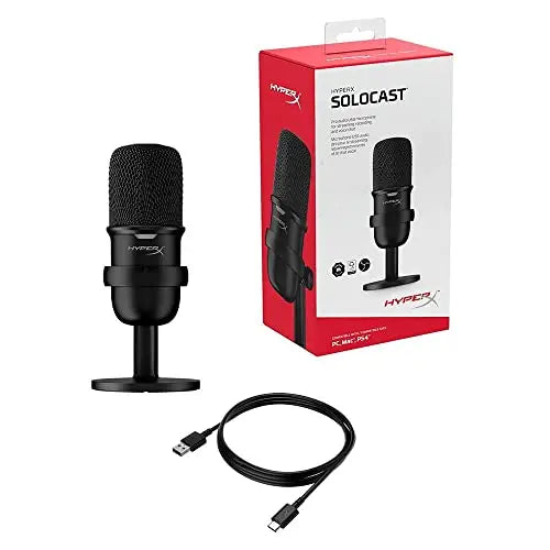 HyperX SoloCast – Micrófono de condensador USB para juegos, para PC, PS4 y Mac, sensor de silenciamiento con un toque, patrón polar cardioide, juegos, streaming, podcasts, Twitch, YouTube, Discord HyperX