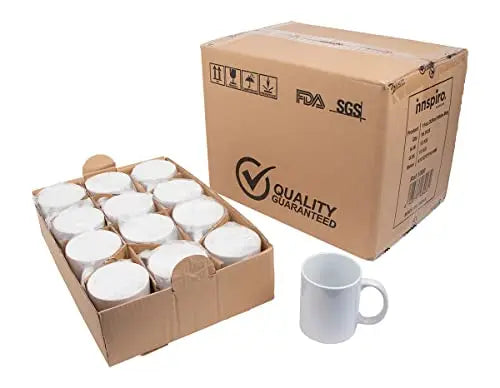 INNSPIRO Tazas porcelana blanca 325ml. Caja de 36u. Calidad máxima A+, de material cerámico personalizable mediante la técnica de sublimación INNSPIRO