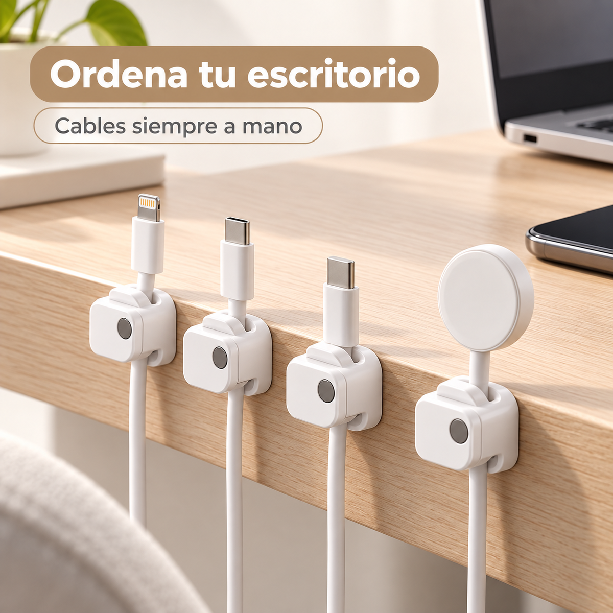 Organizador Magnético de Cables Adhesivo | Pack de 6 Unidades