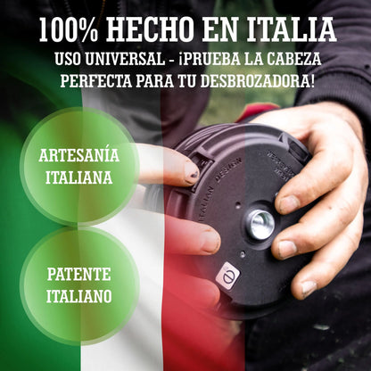 LERAVA® Cabezal desbrozadora Universal - M10x1,25 - Tap & Go - Cabezal desbrozador con pomo de Acero Robusto - Innovador Carrete ergonómico - Compatible con Diferentes Marcas - 100% Made in Italy LERAVA