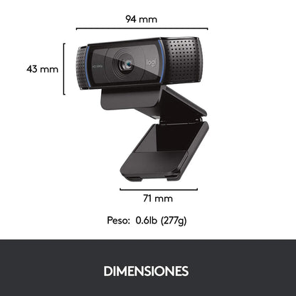 Logitech C920 HD Pro Webcam,Videoconferencias1080p/30 fps,Sonido Estéreo,Corrección de Iluminación HD,Skype/Hangouts/FaceTime, PC/Mac/Android/Chromebook, Funcionan con Teams, Google Meet, Zoom-Negro Logitech
