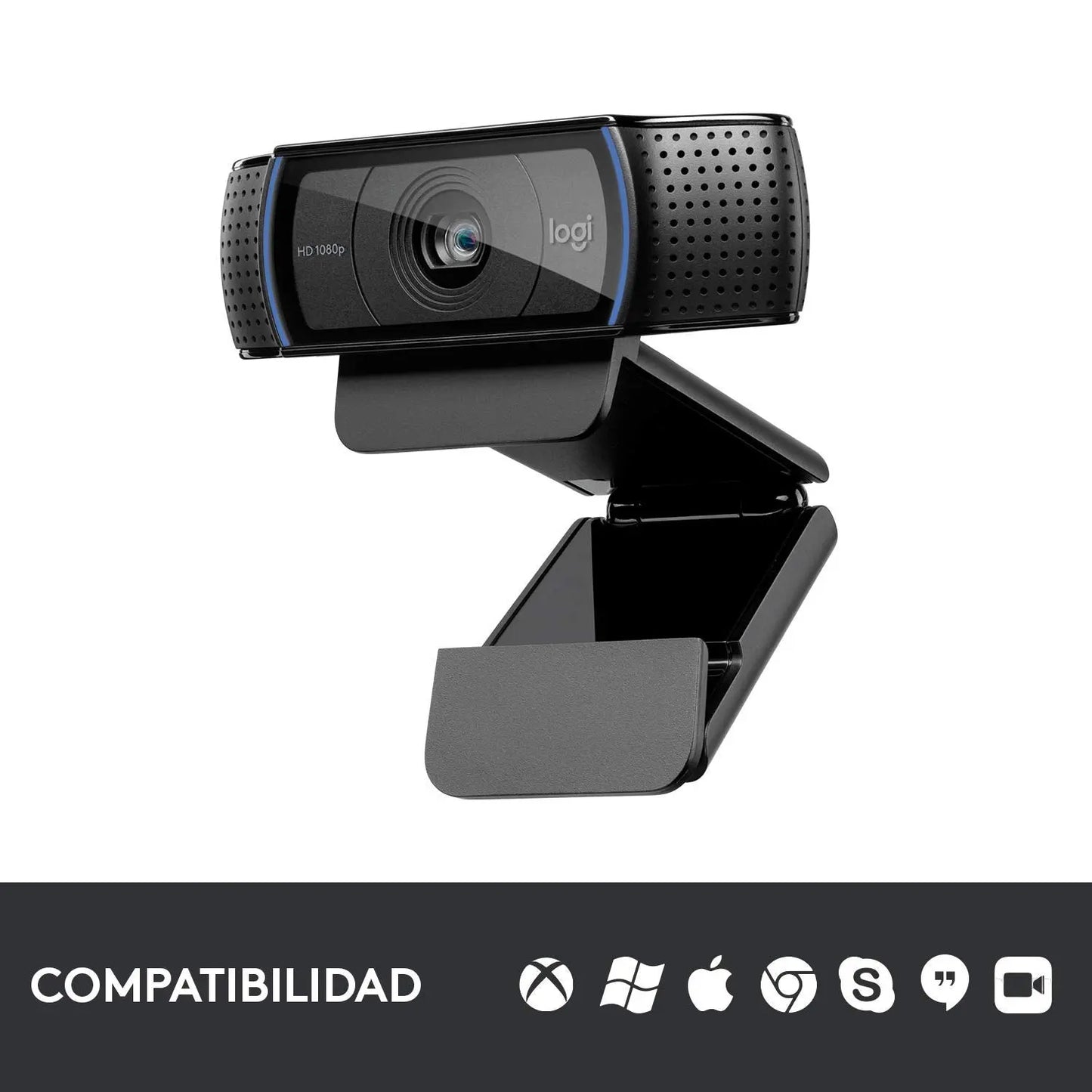 Logitech C920 HD Pro Webcam,Videoconferencias1080p/30 fps,Sonido Estéreo,Corrección de Iluminación HD,Skype/Hangouts/FaceTime, PC/Mac/Android/Chromebook, Funcionan con Teams, Google Meet, Zoom-Negro Logitech