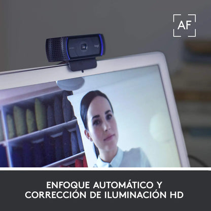 Logitech C920 HD Pro Webcam,Videoconferencias1080p/30 fps,Sonido Estéreo,Corrección de Iluminación HD,Skype/Hangouts/FaceTime, PC/Mac/Android/Chromebook, Funcionan con Teams, Google Meet, Zoom-Negro Logitech