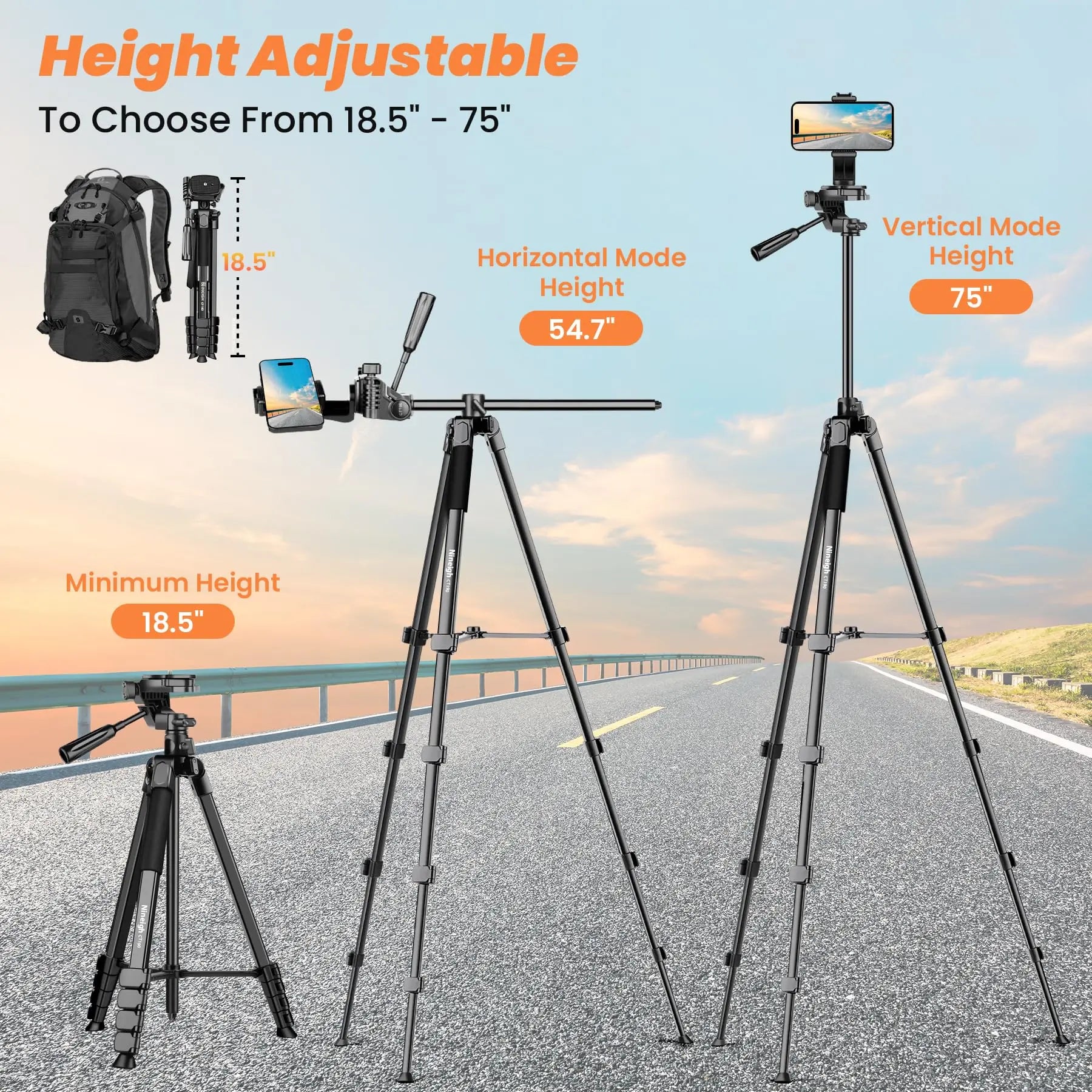 Nineigh 190cm Trípode Cámara, Trípode para Móvil con Columna Central Transversal, Ligero Trípode de Aluminio - SacrificioShop